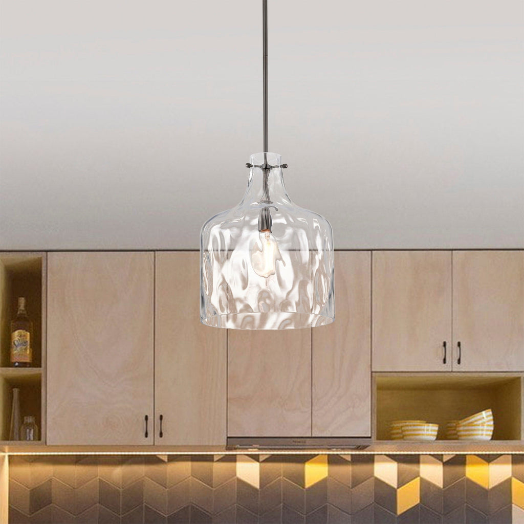 Suspension Daelan en verre transparent alvéolé à une lumière - 12 po