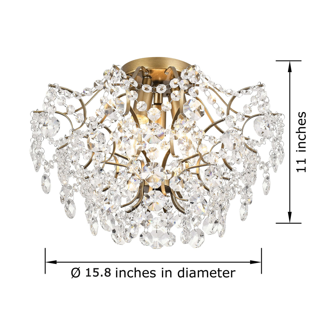 Plafonnier d'intérieur élégant à 3 lumières en cristal Dalia