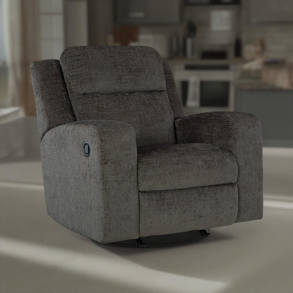 Fauteuil inclinable manuel à bascule Damon, peluche douce en polyester gris foncé
