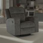 Fauteuil inclinable manuel à bascule Damon, peluche douce en polyester gris foncé