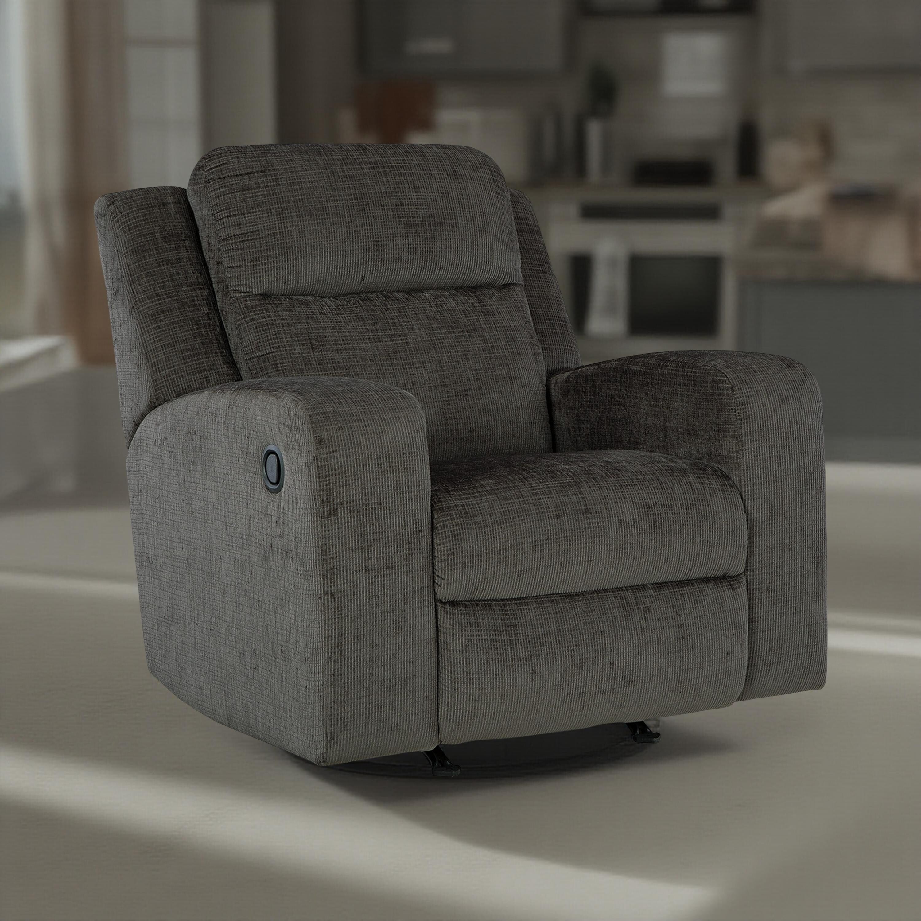 Fauteuil inclinable manuel à bascule Damon, peluche douce en polyester gris foncé