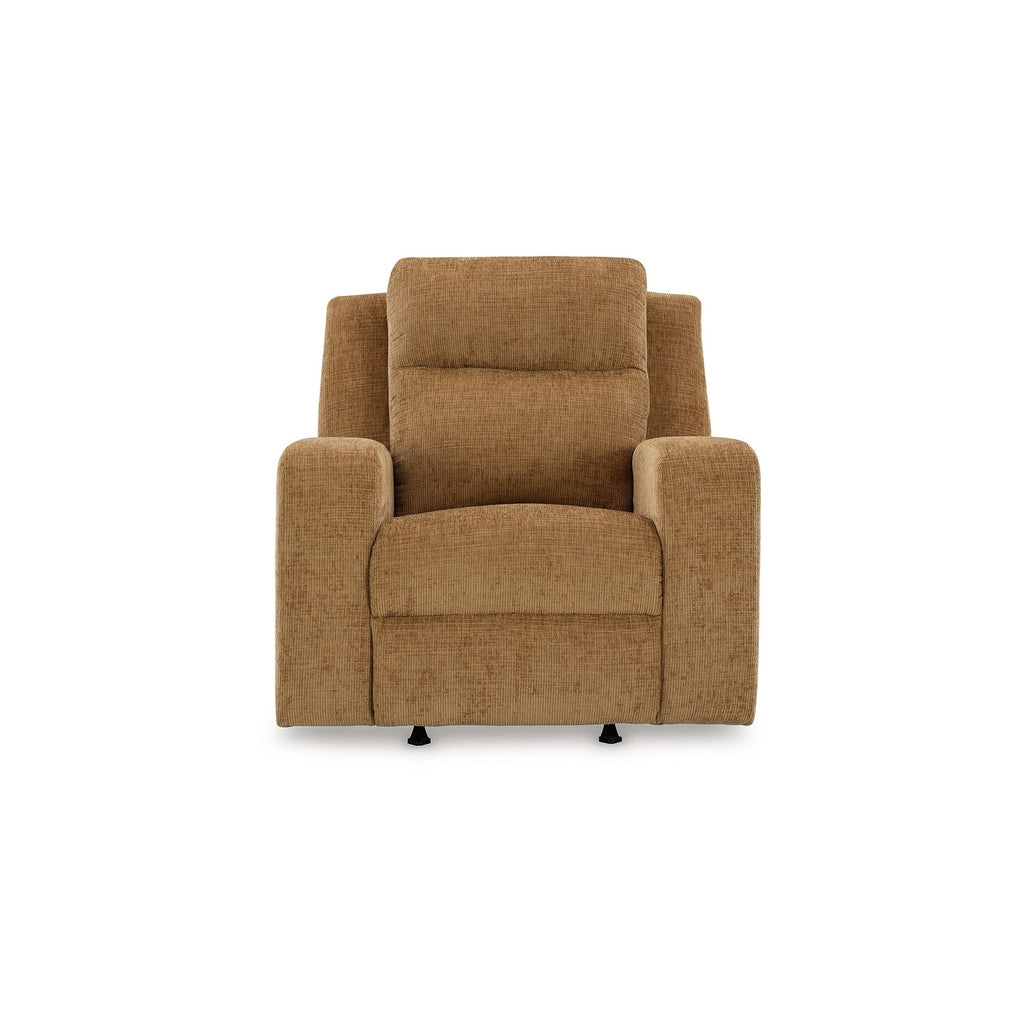 Fauteuil inclinable manuel à bascule Damon, peluche douce en polyester marron camel