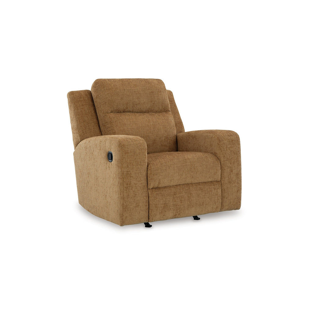 Fauteuil inclinable manuel à bascule Damon, peluche douce en polyester marron camel