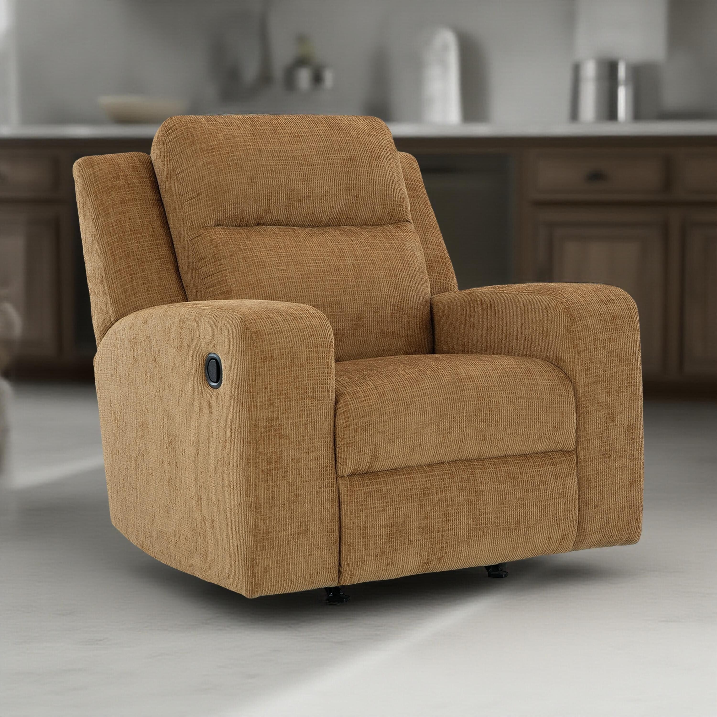 Fauteuil inclinable manuel à bascule Damon, peluche douce en polyester marron camel