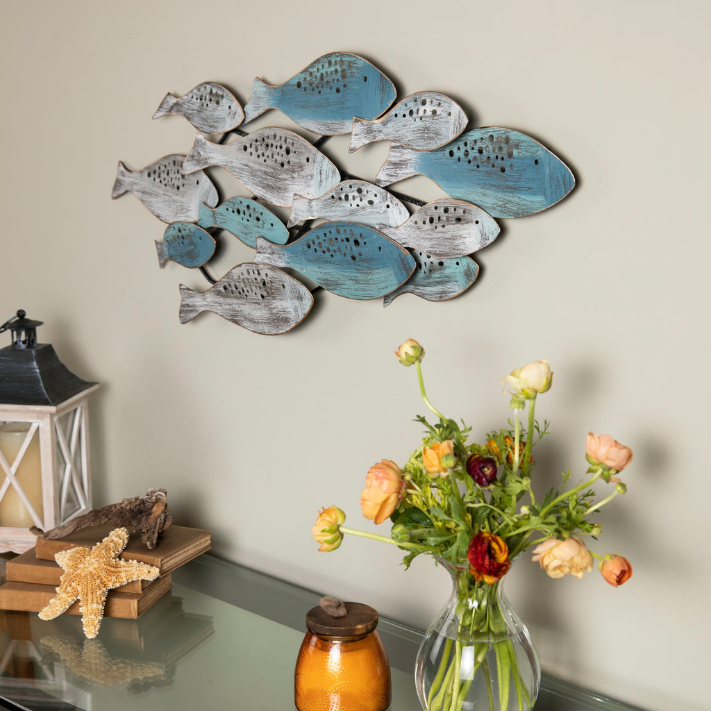 Danya B. École de poissons, art mural côtier moderne en métal