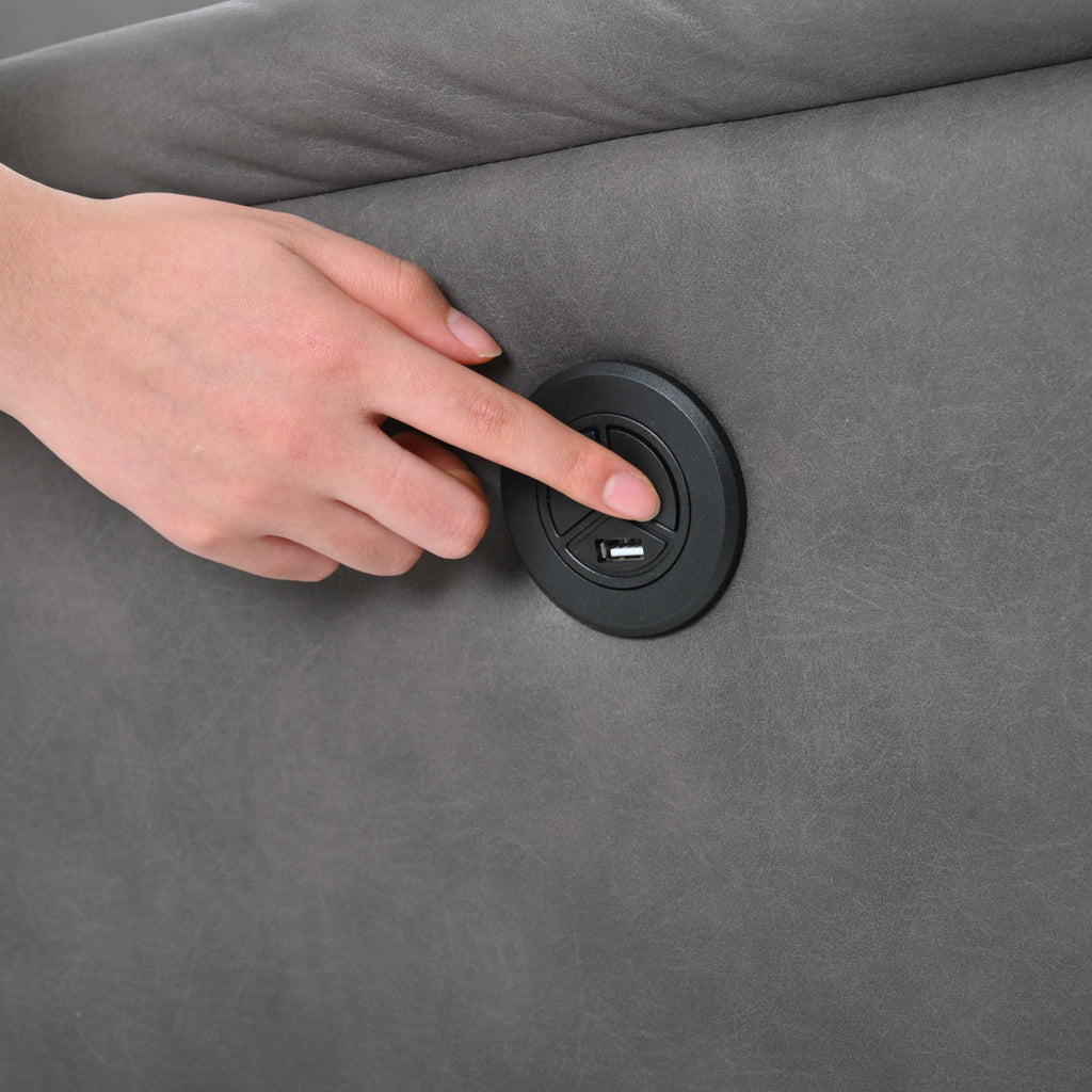 Fauteuil inclinable électrique en similicuir gris foncé avec ports USB et coussin épais pour le salon
