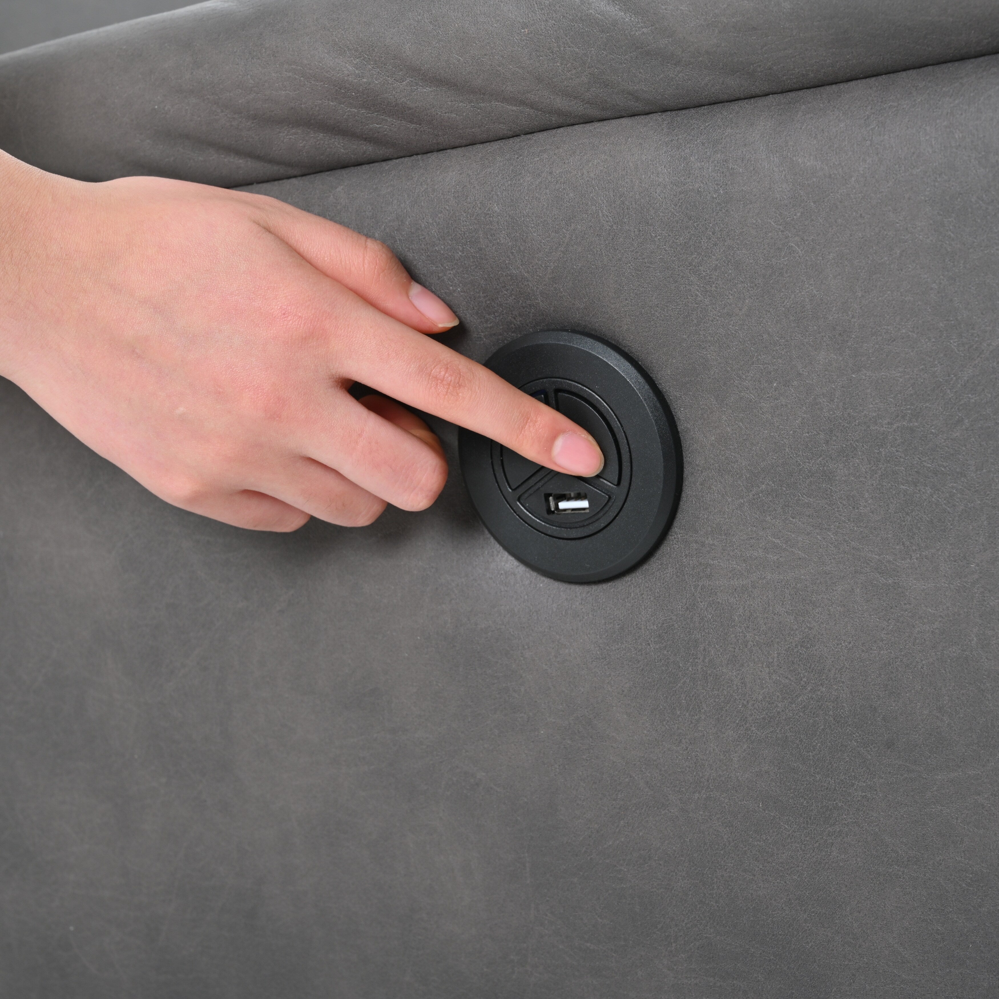 Fauteuil inclinable électrique en similicuir gris foncé avec ports USB et coussin épais pour le salon
