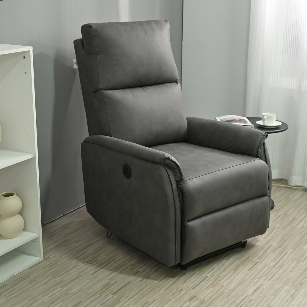 Fauteuil inclinable électrique en similicuir gris foncé avec ports USB et coussin épais pour le salon