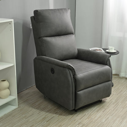 Fauteuil inclinable électrique en similicuir gris foncé avec ports USB et coussin épais pour le salon