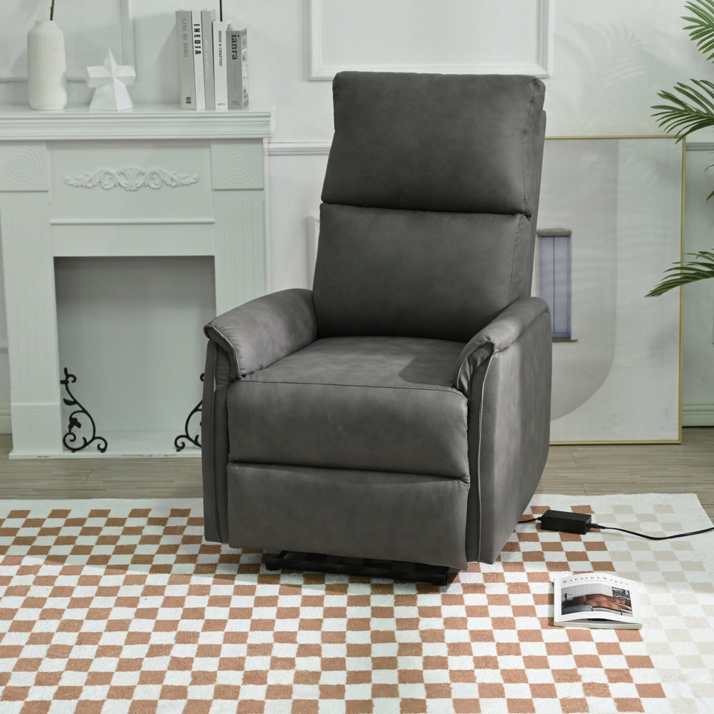 Fauteuil inclinable électrique en similicuir gris foncé avec ports USB et coussin épais pour le salon