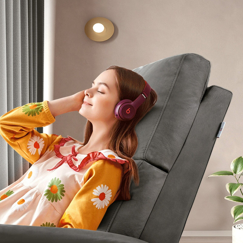 Fauteuil inclinable électrique en similicuir gris foncé avec ports USB et coussin épais pour le salon