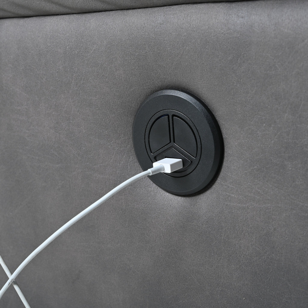 Fauteuil inclinable électrique en similicuir gris foncé avec ports USB et coussin épais pour le salon
