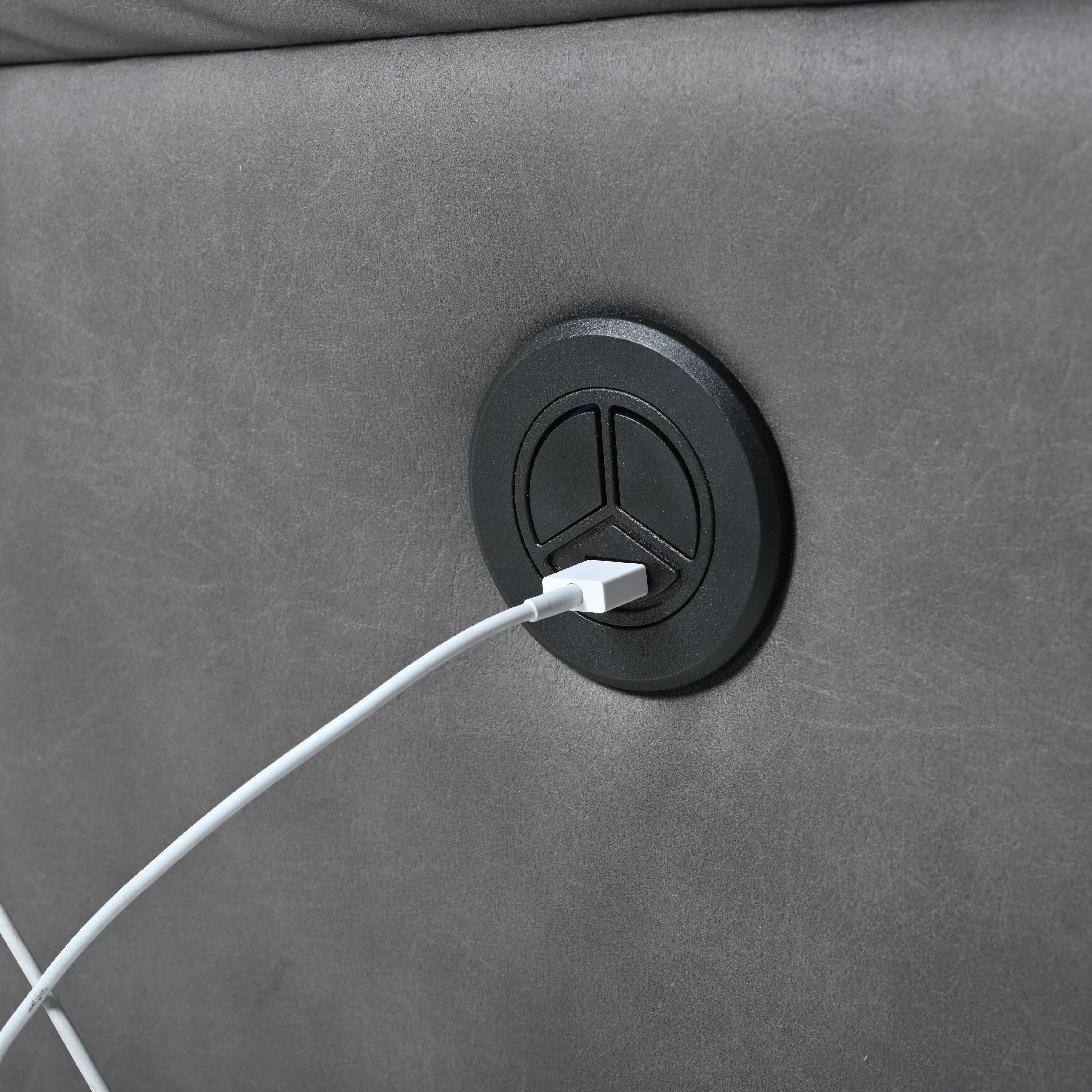 Fauteuil inclinable électrique en similicuir gris foncé avec ports USB et coussin épais pour le salon