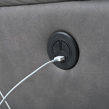 Fauteuil inclinable électrique en similicuir gris foncé avec ports USB et coussin épais pour le salon