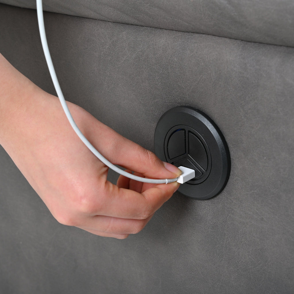 Fauteuil inclinable électrique en similicuir gris foncé avec ports USB et coussin épais pour le salon