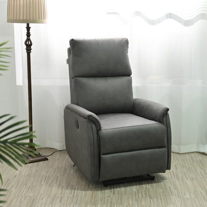Fauteuil inclinable électrique en similicuir gris foncé avec ports USB et coussin épais pour le salon