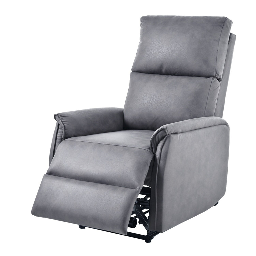 Fauteuil inclinable électrique en similicuir gris foncé avec ports USB et coussin épais pour le salon