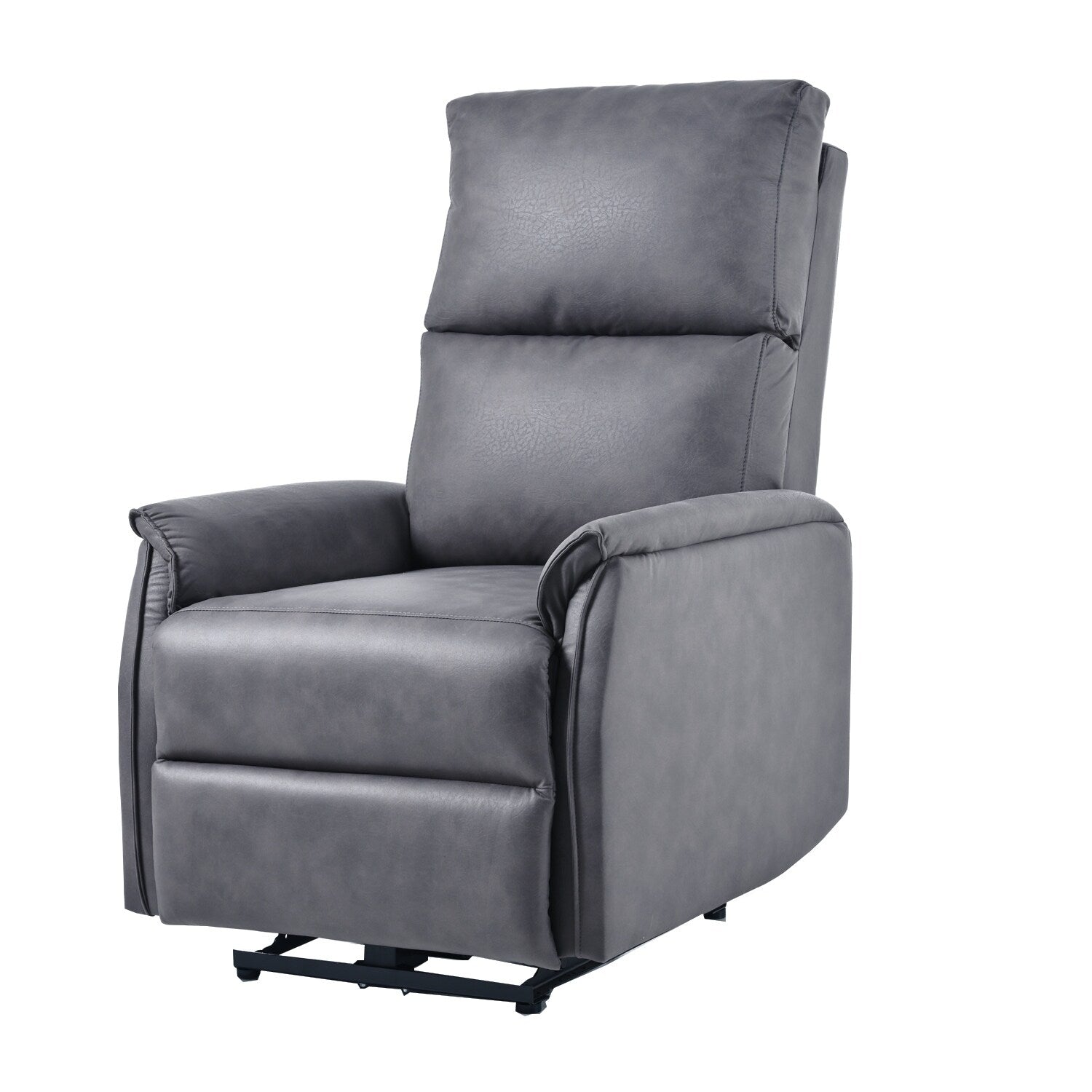 Fauteuil inclinable électrique en similicuir gris foncé avec ports USB et coussin épais pour le salon