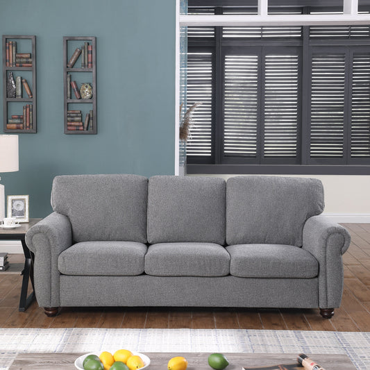 Canapé 3 places en chenille douce gris foncé avec structure en bois massif - 34,40 x 84,60 x 33,85