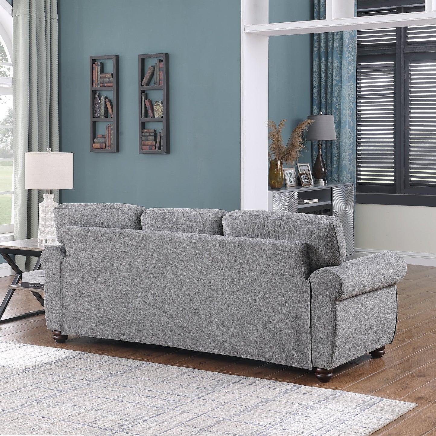 Canapé 3 places en chenille douce gris foncé avec structure en bois massif - 34,40 x 84,60 x 33,85