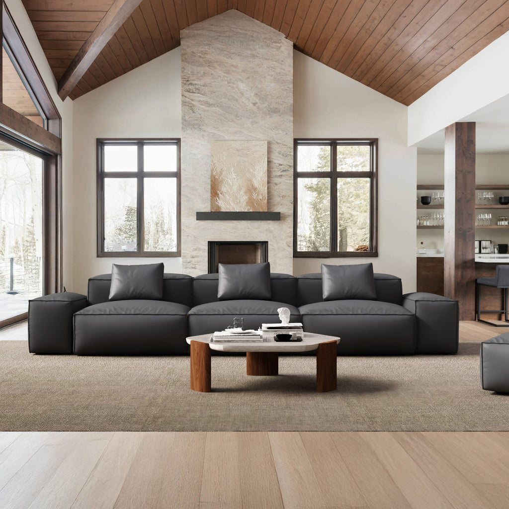 Cube Modular Black Genuine Leather Sofa