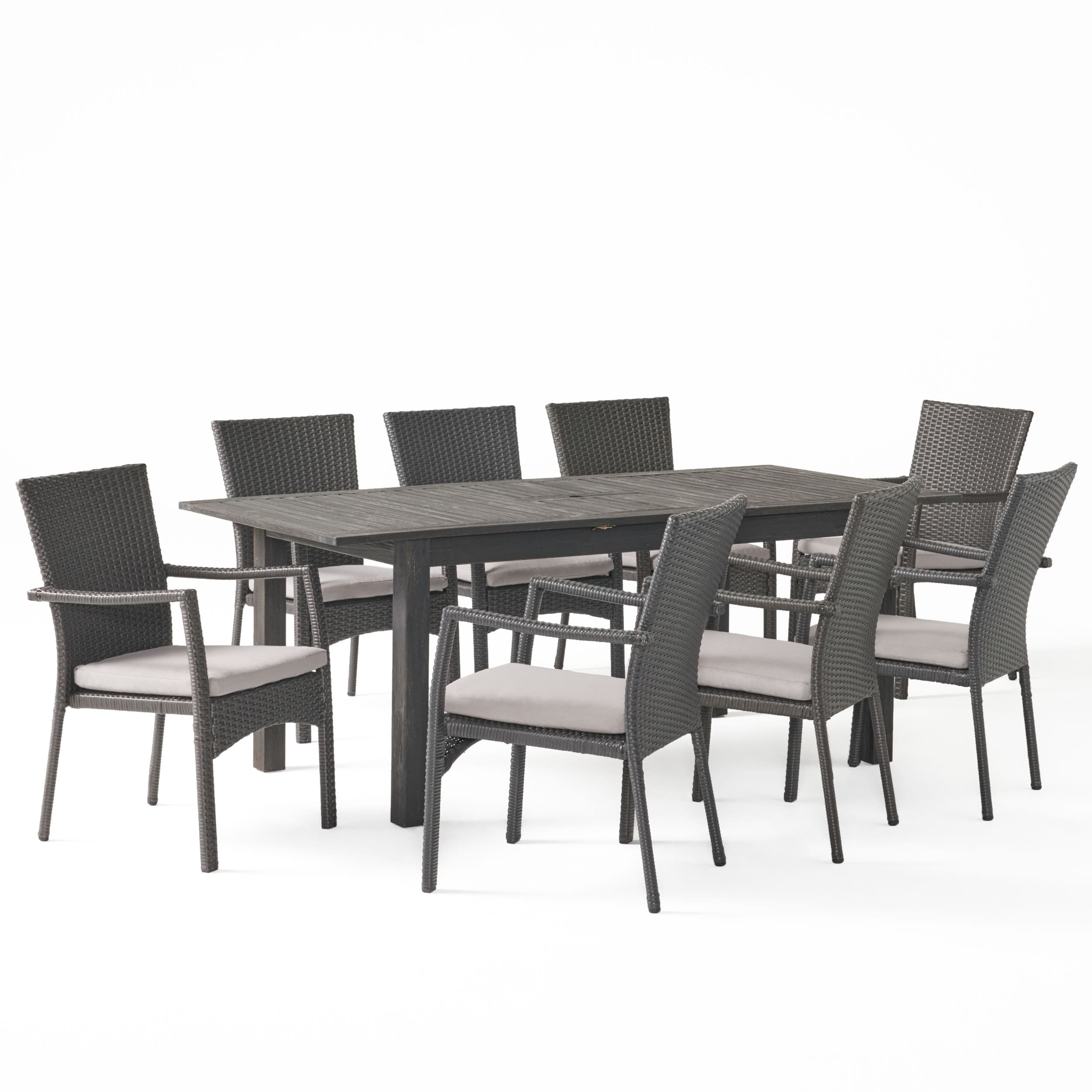 Ensemble de salle à manger extensible Davenport Outdoor 9 pièces en bois et osier par Christopher Knight Home