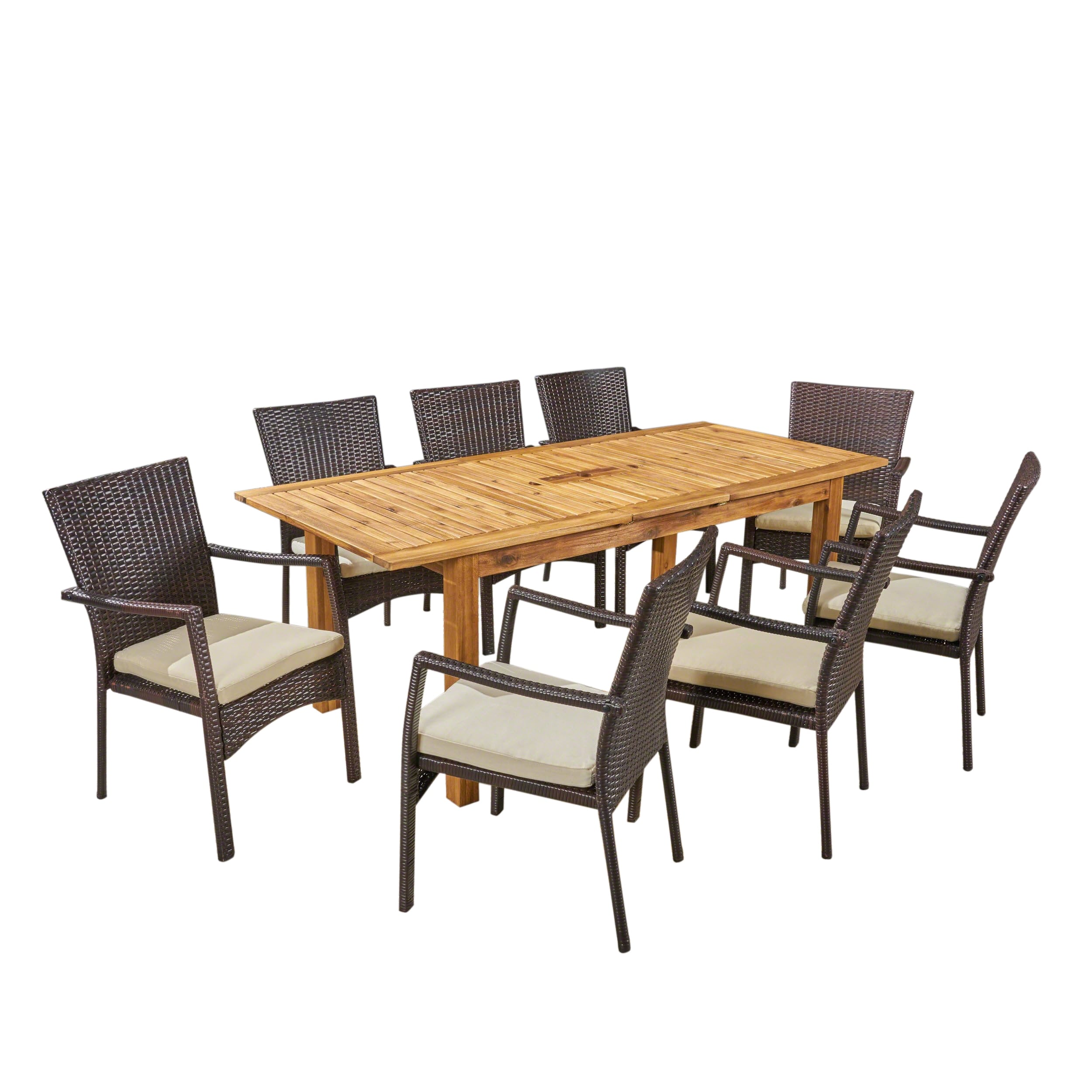 Ensemble de salle à manger extensible Davenport Outdoor 9 pièces en bois et osier par Christopher Knight Home