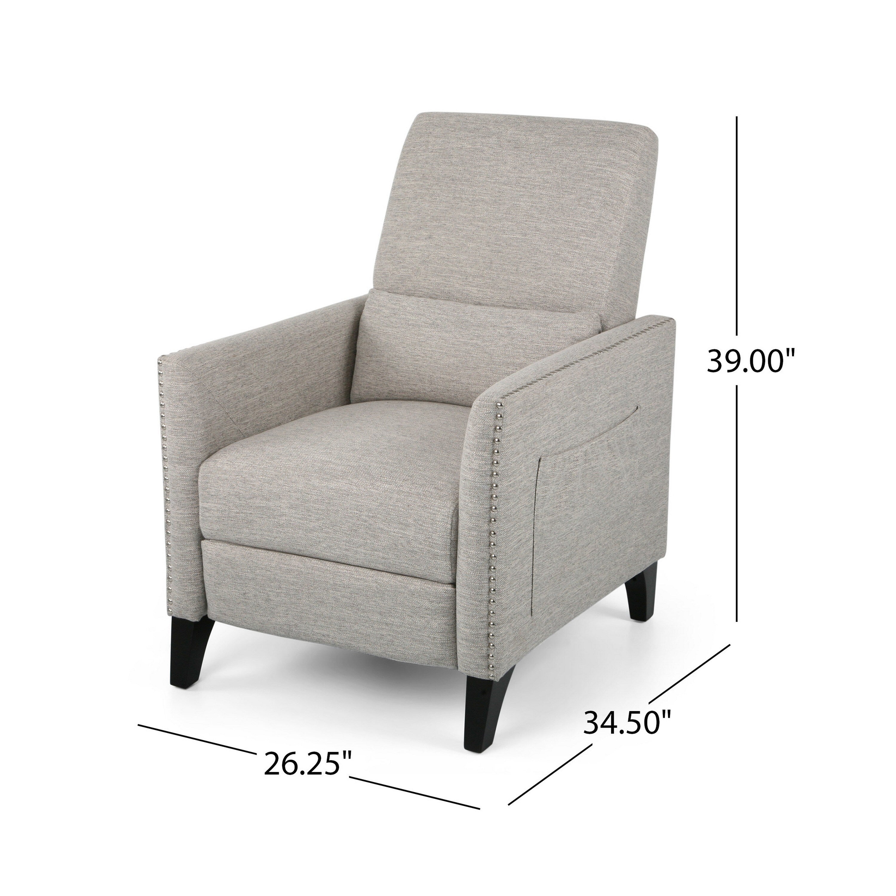 Fauteuil inclinable Davy Pushback, garniture cloutée, bois de bouleau, tissu gris