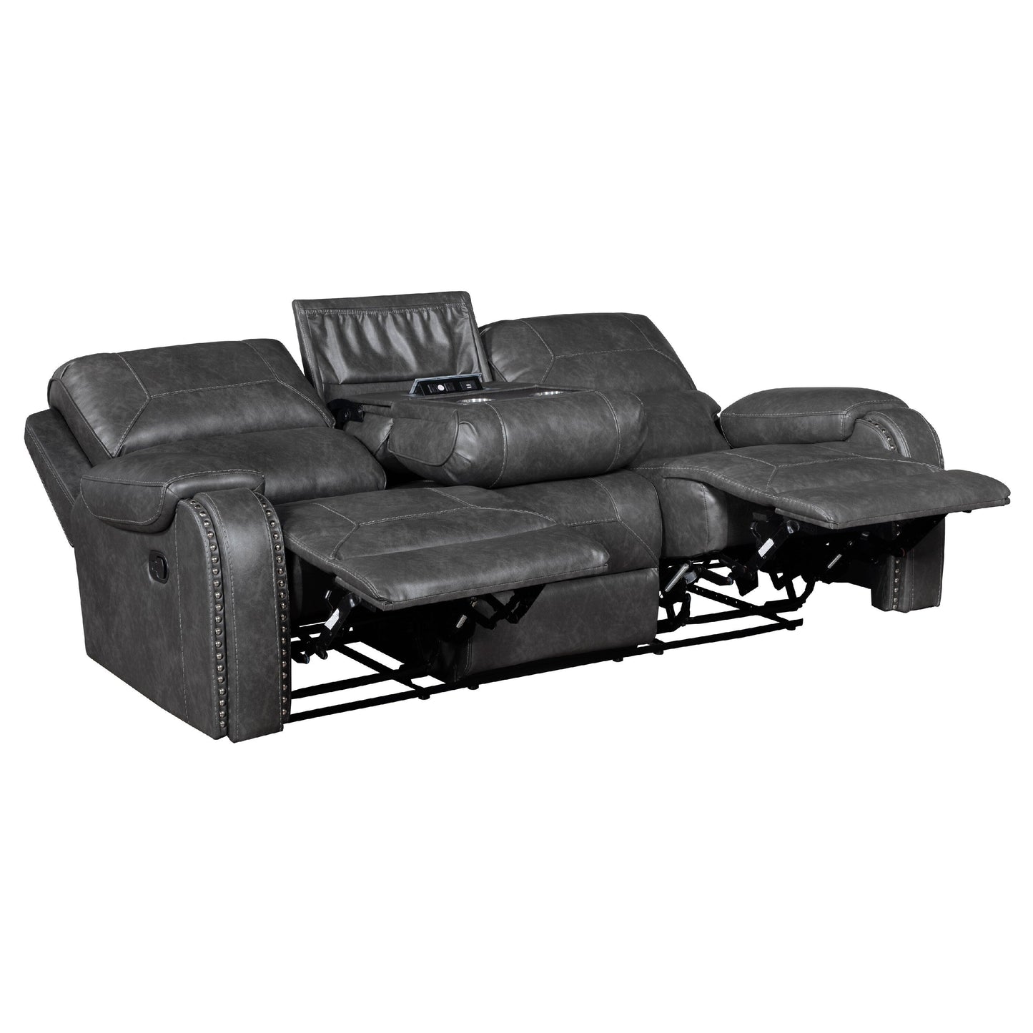 Canapé inclinable Dean, capitonné, similicuir gris, 220 cm