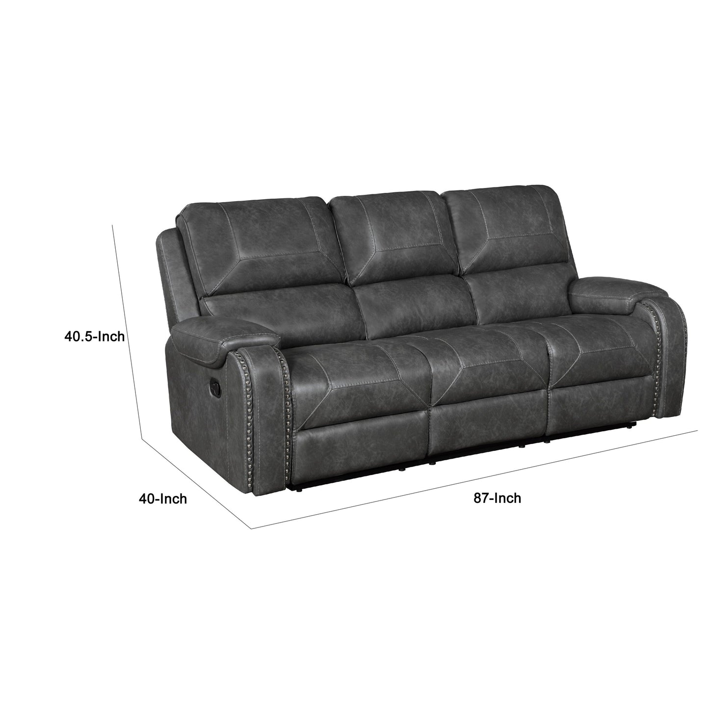 Canapé inclinable Dean, capitonné, similicuir gris, 220 cm