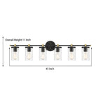 Applique murale de salle de bain Decatur à 6 lumières, style ferme moderne, noir/doré, certifiée UL