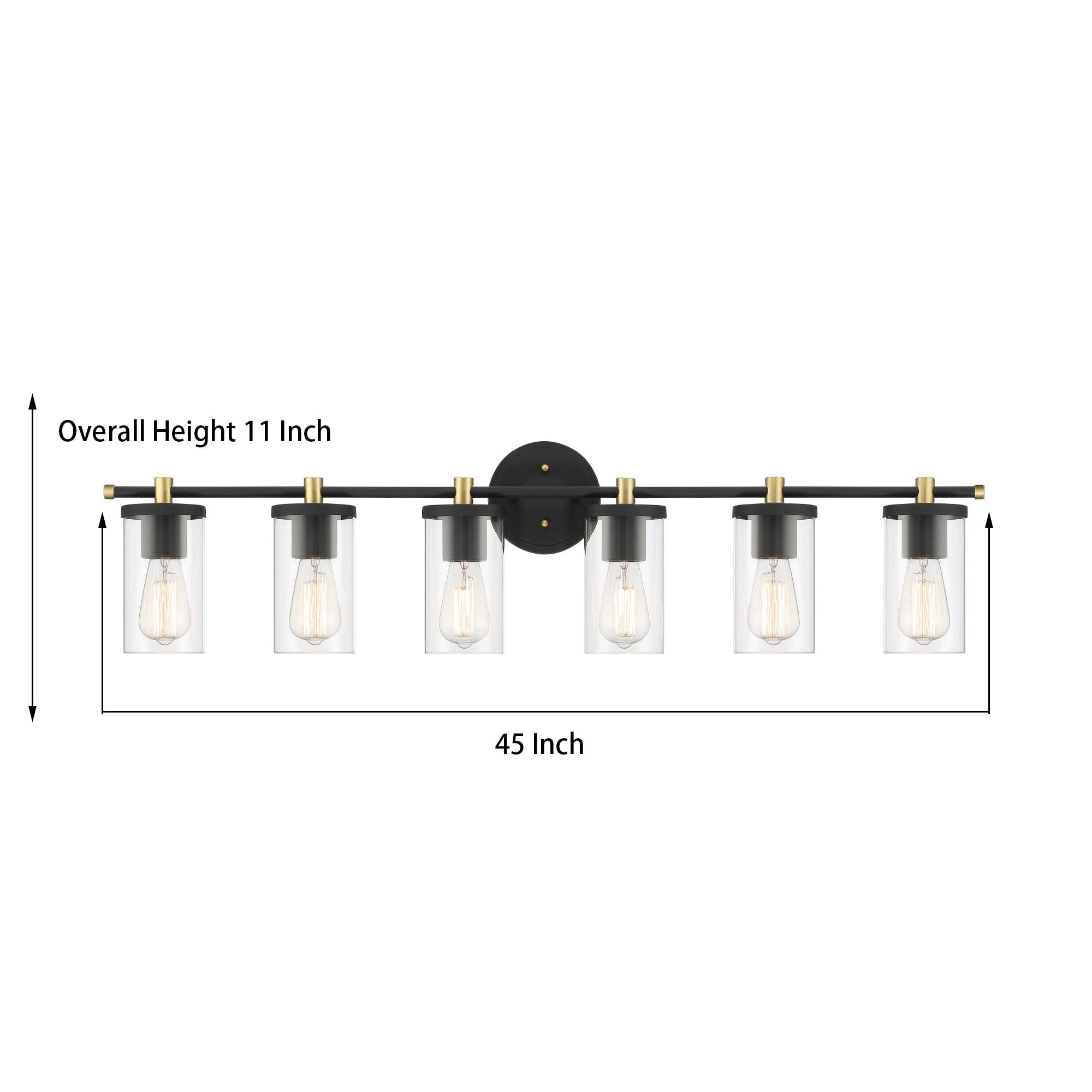 Applique murale de salle de bain Decatur à 6 lumières, style ferme moderne, noir/doré, certifiée UL