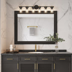 Applique murale de salle de bain Decatur à 6 lumières, style ferme moderne, noir/doré, certifiée UL