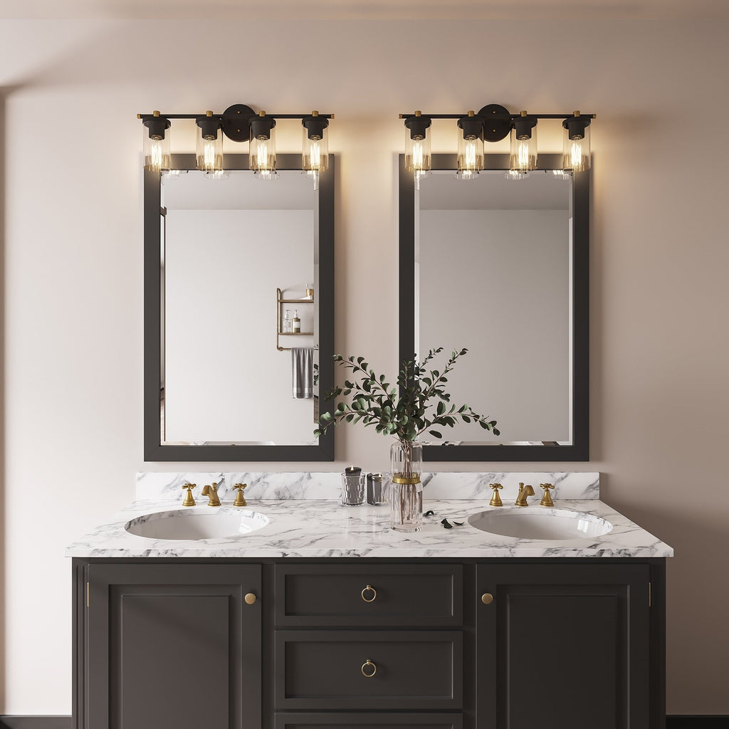 Applique murale de salle de bain Decatur à 6 lumières, style ferme moderne, noir/doré, certifiée UL