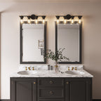 Applique murale de salle de bain Decatur à 6 lumières, style ferme moderne, noir/doré, certifiée UL
