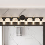 Applique murale de salle de bain Decatur à 6 lumières, style ferme moderne, noir/doré, certifiée UL