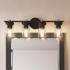 Applique murale de salle de bain Decatur à 6 lumières, style ferme moderne, noir/doré, certifiée UL
