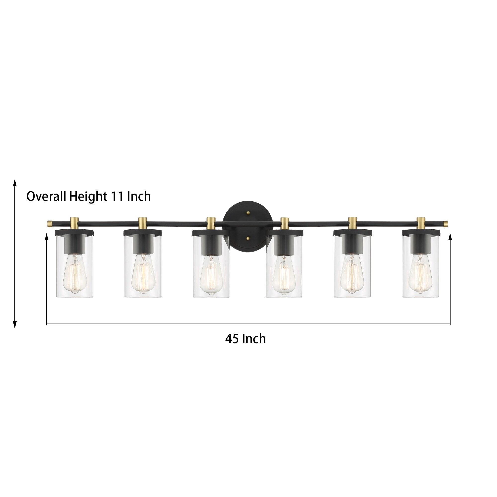 Applique murale de salle de bain Decatur à 6 lumières, style ferme moderne, noir/doré, certifiée UL