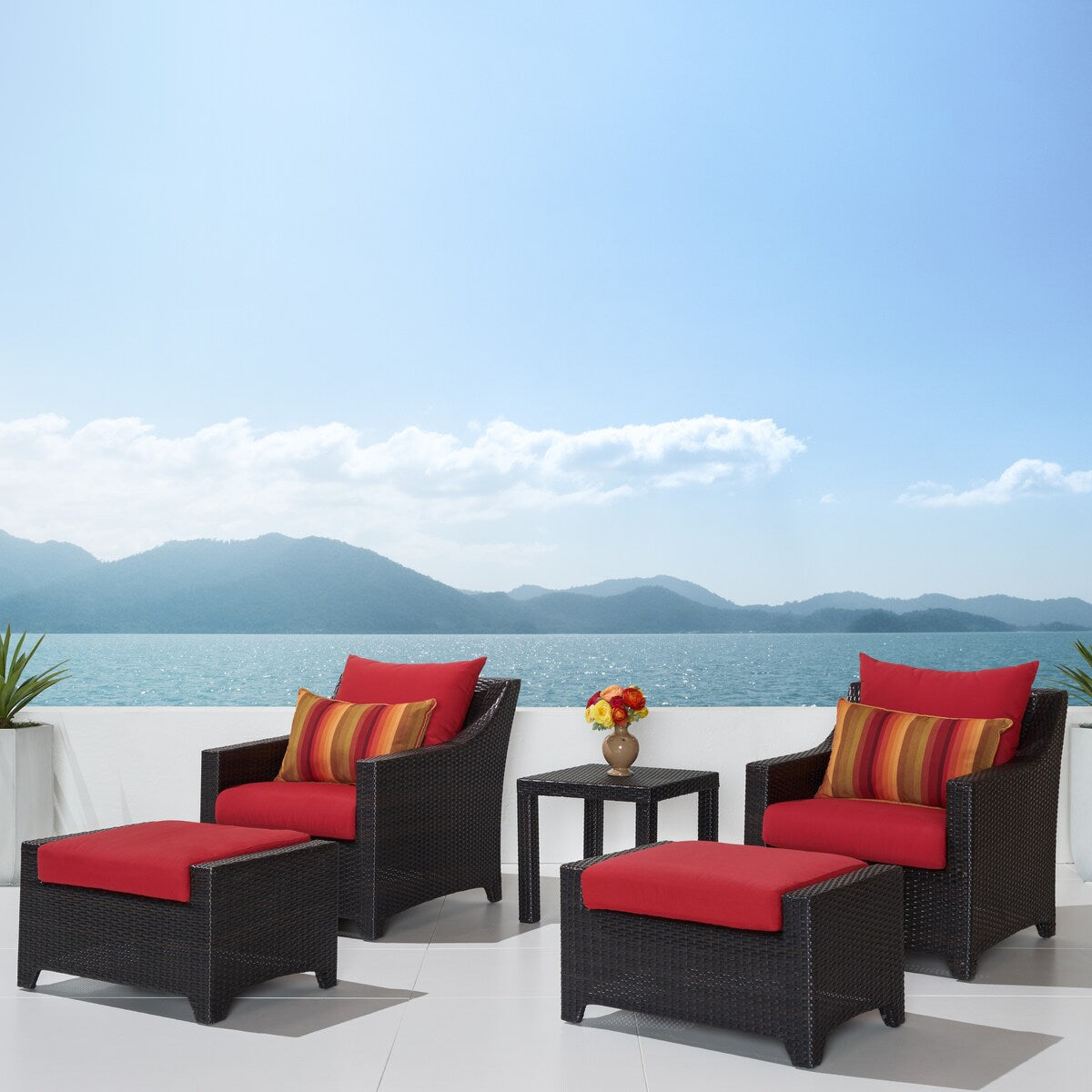 Ensemble de 5 fauteuils club et poufs d'extérieur Deco Sunbrella