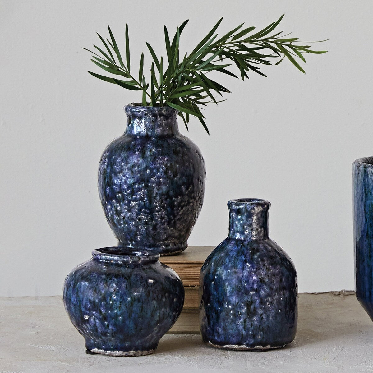 Vases décoratifs en terre cuite avec glaçure craquelée, lot de 3