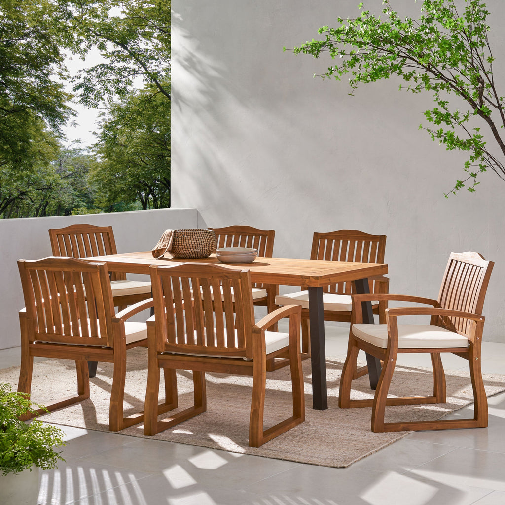 Ensemble de salle à manger d'extérieur en bois Della 7 pièces par Christopher Knight Home
