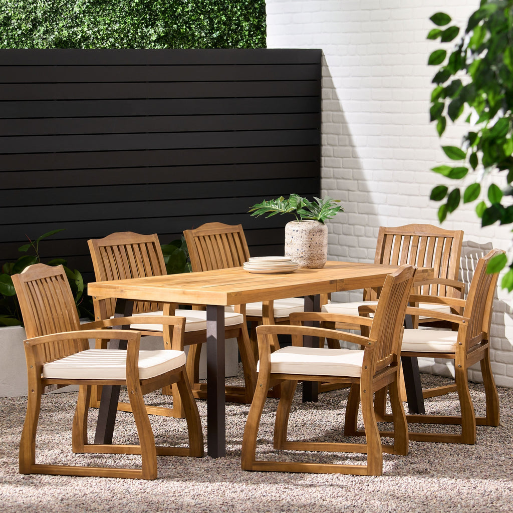 Ensemble de salle à manger d'extérieur en bois Della 7 pièces par Christopher Knight Home
