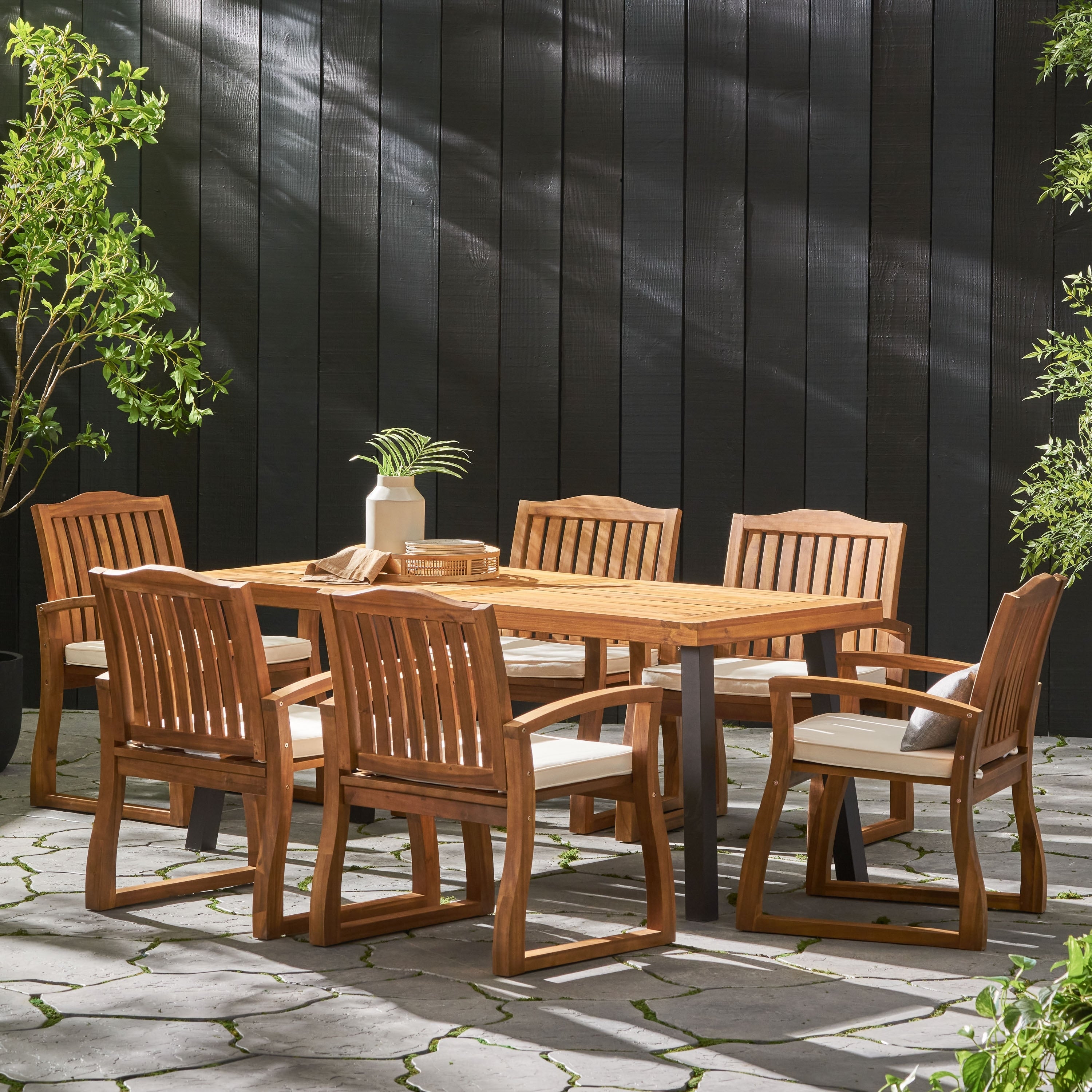 Ensemble de salle à manger d'extérieur en bois Della 7 pièces par Christopher Knight Home