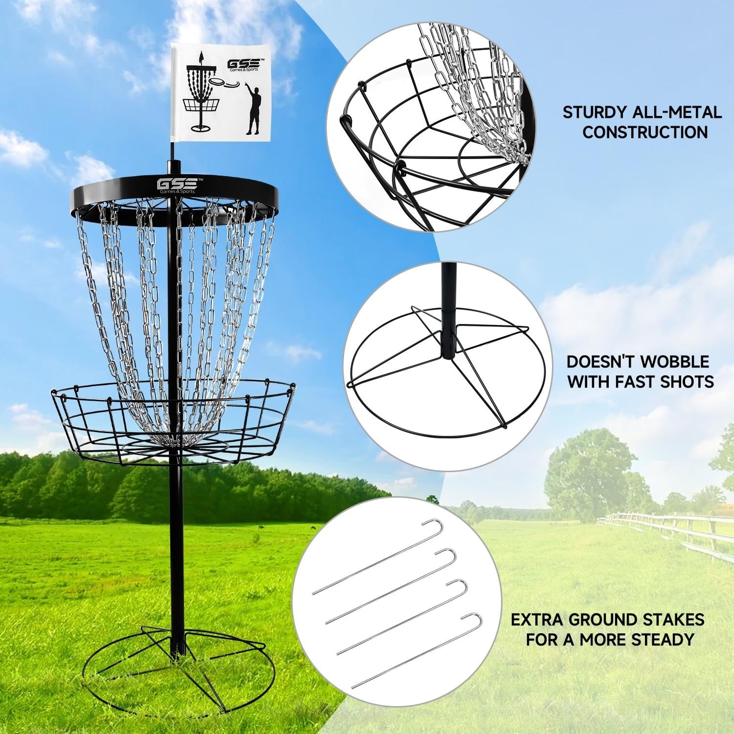 Panier de cibles de disc golf portable de luxe GSE™ à 24 chaînes, paniers d'entraînement PRO Disc Golf