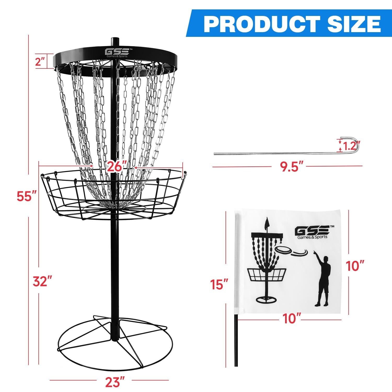 Panier de cibles de disc golf portable de luxe GSE™ à 24 chaînes, paniers d'entraînement PRO Disc Golf