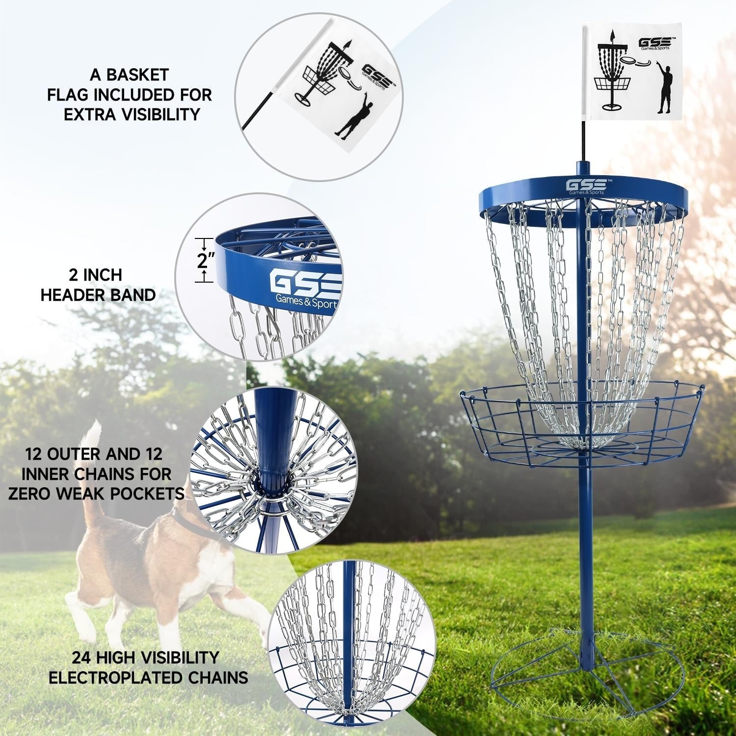 Panier de cibles de disc golf portable de luxe GSE™ à 24 chaînes, paniers d'entraînement PRO Disc Golf