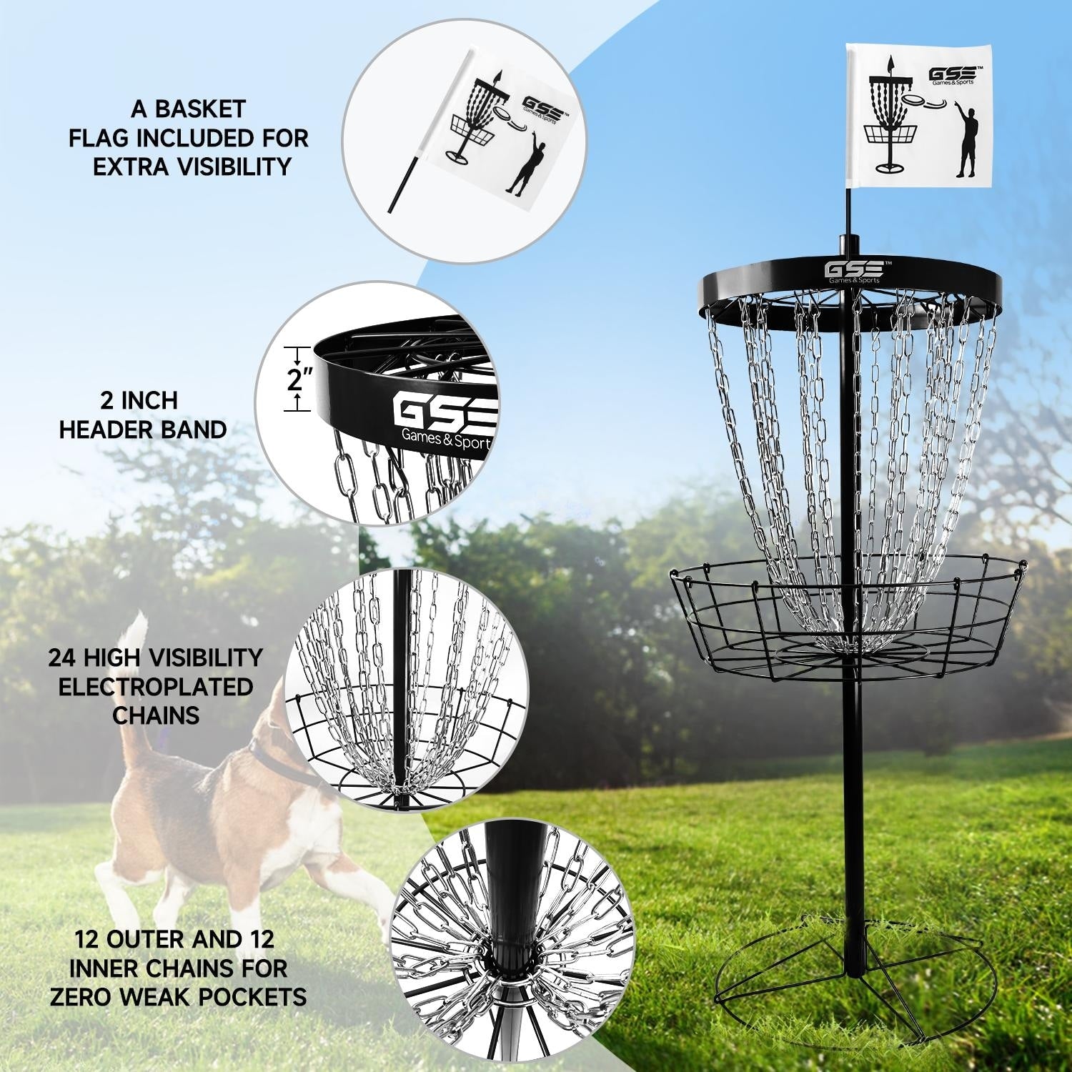 Panier de cibles de disc golf portable de luxe GSE™ à 24 chaînes, paniers d'entraînement PRO Disc Golf