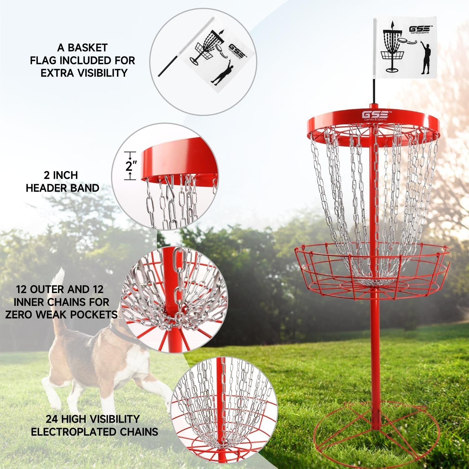 Panier de cibles de disc golf portable de luxe GSE™ à 24 chaînes, paniers d'entraînement PRO Disc Golf