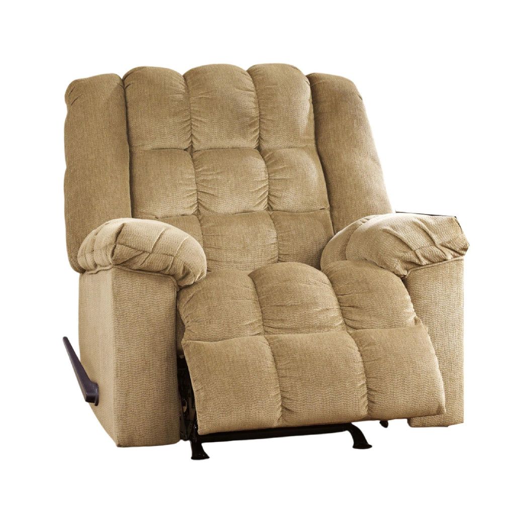 Fauteuil inclinable à bascule Denn, capitonné en mousse moelleuse, polyester brun sable