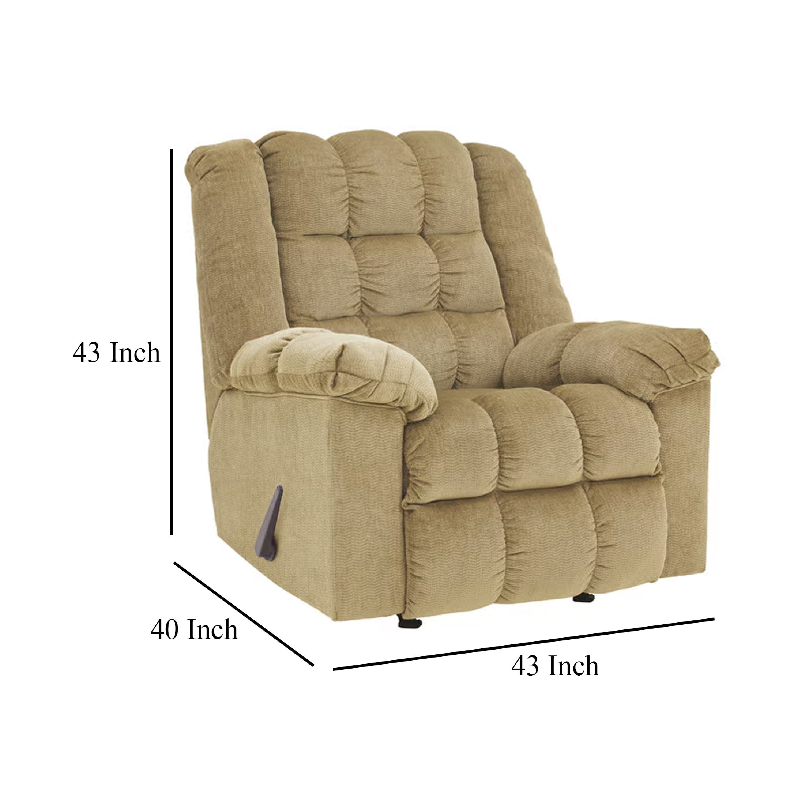 Fauteuil inclinable à bascule Denn, capitonné en mousse moelleuse, polyester brun sable